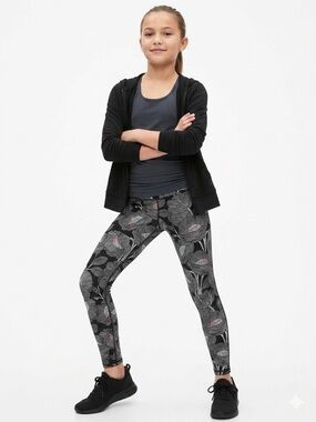 Gap GAPFitBlack Floral-Print Girls' Leggings Sz L Poppies Back To School Active